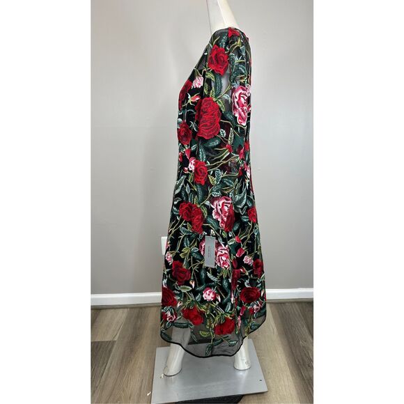 NWT TERI JON Floral-embroidered Illusion Midi-dress In Black Multi US18 $650 - Picture 8 of 11